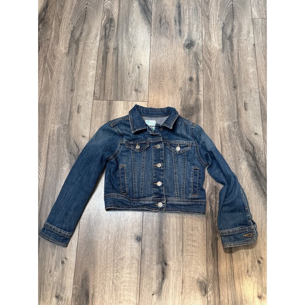 Old Navy XS Denim Jean Jacket Girls Stretch Fit Dark Wash Casual Layering